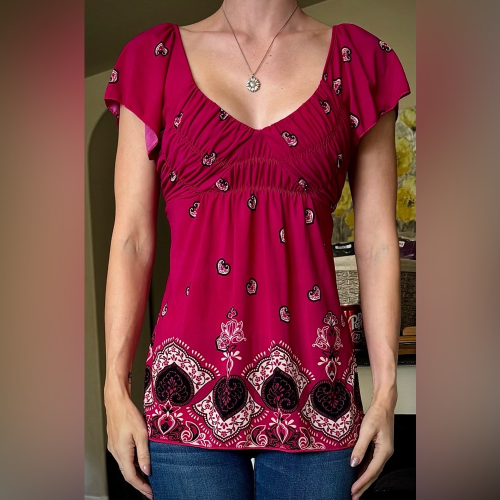 Vintage Y2K Hot Pink Waist Tie Blouse Babydoll Shirt M L